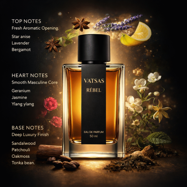 VATSAS RÉBEL Men Eau De Parfum 50 ml Bottle | Long-Lasting Luxury Body Perfume Spray for Men