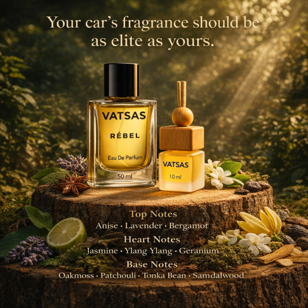 VATSAS REBEL Perfume Gift Set for Men | Body Spray 50ml + Car Hanging Diffuser 10ml