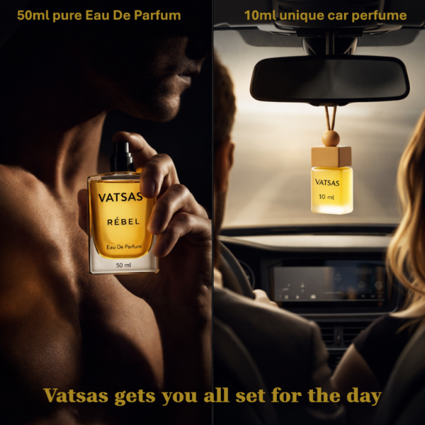 VATSAS REBEL Perfume Gift Set for Men | Body Spray 50ml + Car Hanging Diffuser 10ml