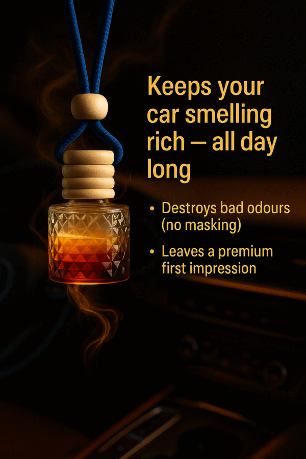 REBEL Luxury Car Perfume (8ml) | Long Lasting Hanging Car Freshener | Wooden Cap Diffuser Bottle | Premium Lavender & Sandal Aroma | Car Air Freshener for Men | Strong Yet Smooth Car