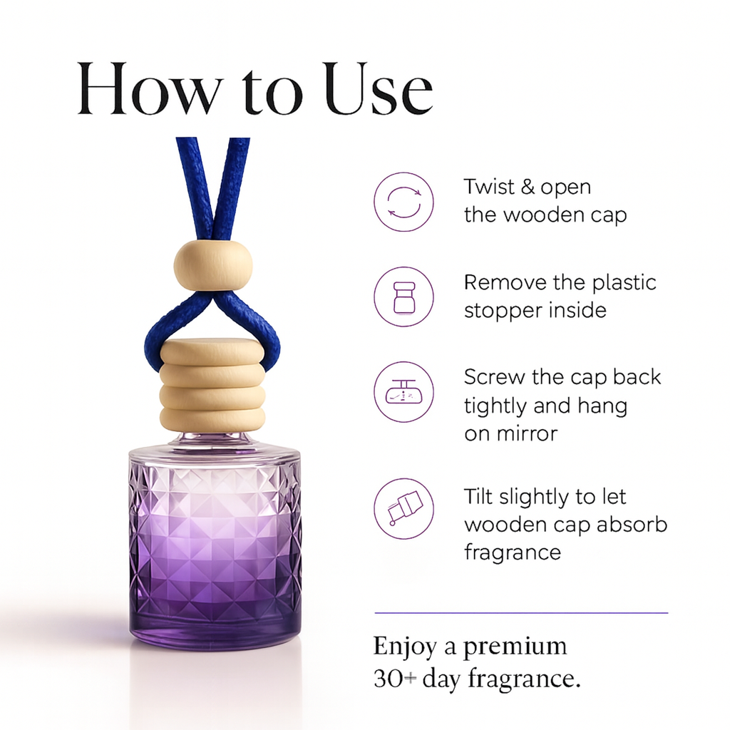 REBEL Luxury Car Perfume (8ml) | Long Lasting Hanging Car Freshener | Wooden Cap Diffuser Bottle | Premium Lavender & Sandal Aroma | Car Air Freshener for Men | Strong Yet Smooth Car Fragrance