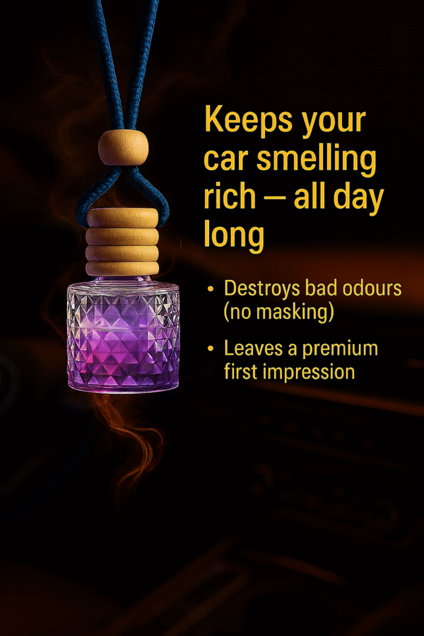 REBEL Luxury Car Perfume (8ml) | Long Lasting Hanging Car Freshener | Wooden Cap Diffuser Bottle | Premium Lavender & Sandal Aroma | Car Air Freshener for Men | Strong Yet Smooth Car Fragrance