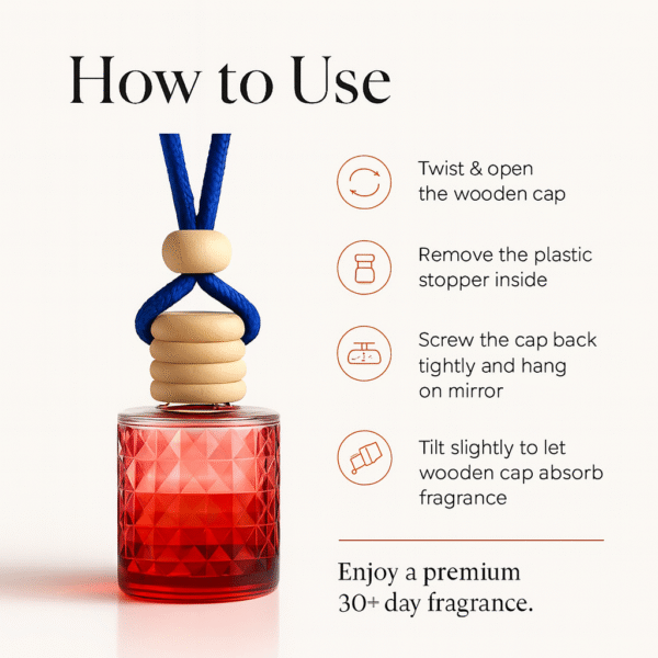 REBEL Luxury Car Perfume (8ml) | Long Lasting Hanging Car Freshener | Wooden Cap Diffuser Bottle | Premium Lavender & Sandal Aroma | Car Air Freshener for Men | Strong Yet Smooth Car Fragrance