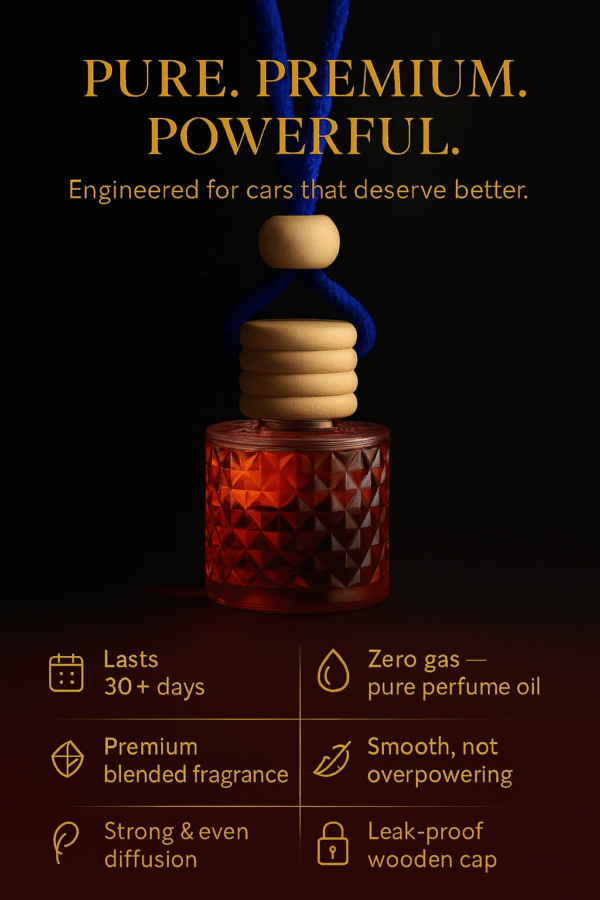 REBEL Luxury Car Perfume (8ml) | Long Lasting Hanging Car Freshener | Wooden Cap Diffuser Bottle | Premium Lavender & Sandal Aroma | Car Air Freshener for Men | Strong Yet Smooth Car Fragrance