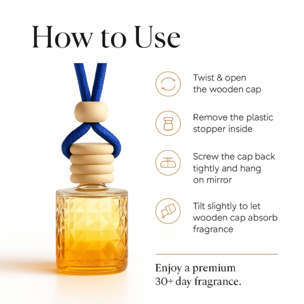 REBEL Luxury Car Perfume (8ml) | Long Lasting Hanging Car Freshener | Wooden Cap Diffuser Bottle | Premium Lavender & Sandal Aroma | Car Air Freshener for Men | Strong Yet Smooth Car Fragrance (Copy)