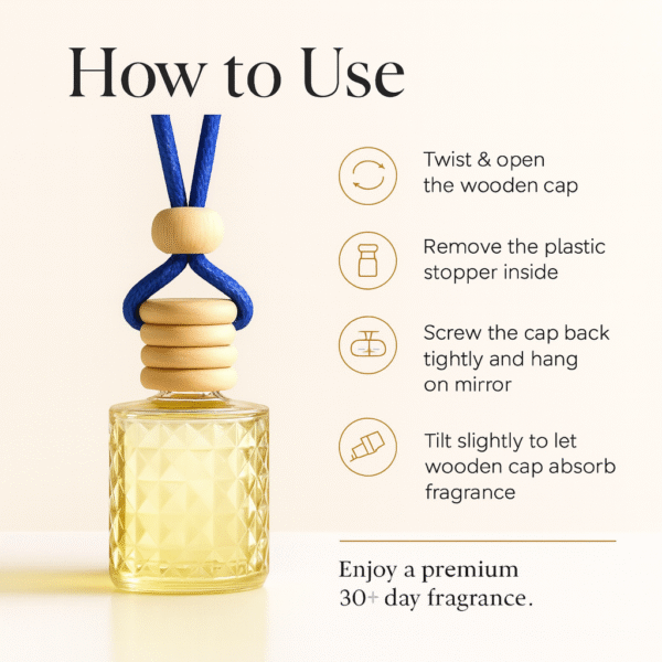 REBEL Luxury Car Perfume (8ml) | Long Lasting Hanging Car Freshener | Wooden Cap Diffuser Bottle | Premium Lavender & Sandal Aroma | Car Air Freshener for Men | Strong Yet Smooth Car Fragrance